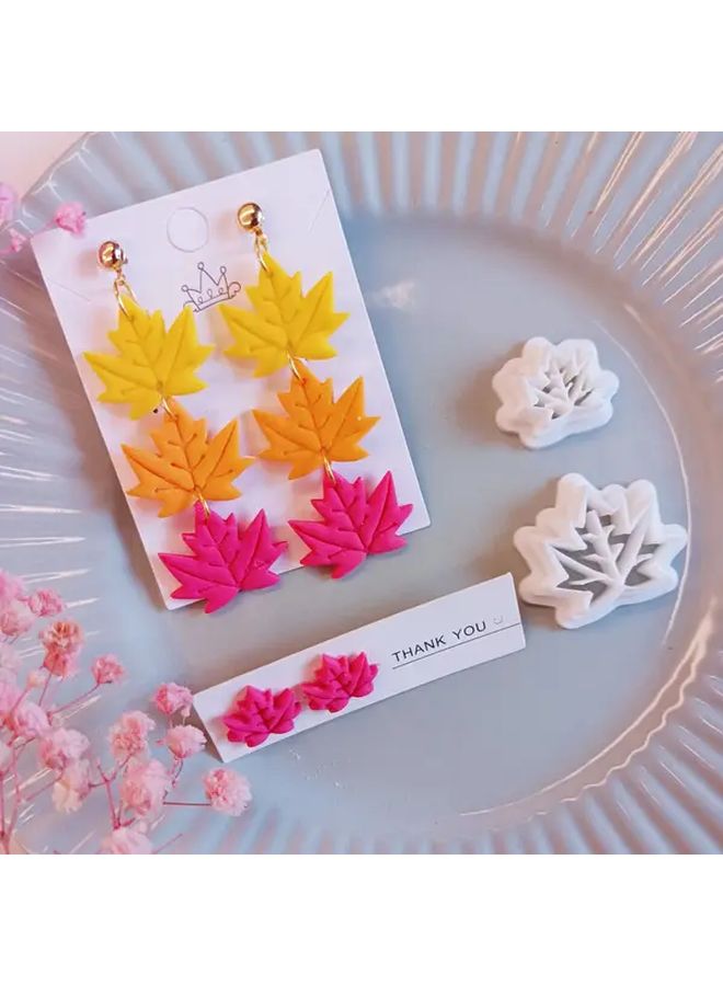 White Polymer Clay Earring Making Kit with Hollow Maple Leaf Cutters and Floral Molds - Image 2